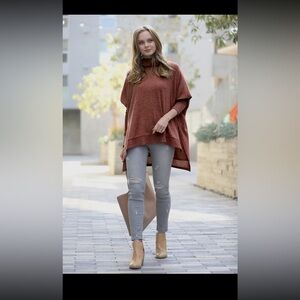 Zenana Outfitters Cowl Neck Rust Oversized Sweater